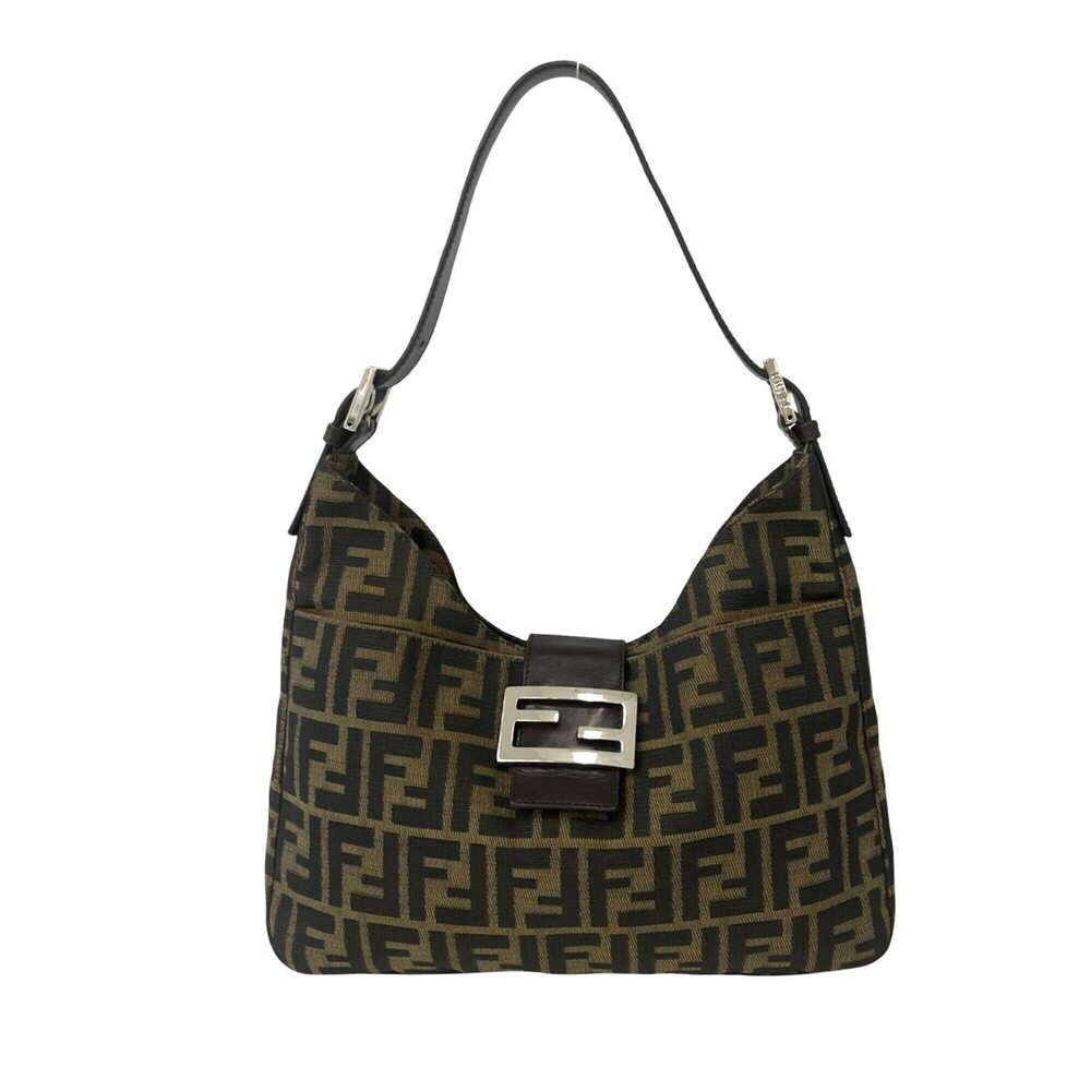 FENDI Vintage Zucca FF Logo Pattern Canvas Leather Semi-Shoulder Bag Brown 22121